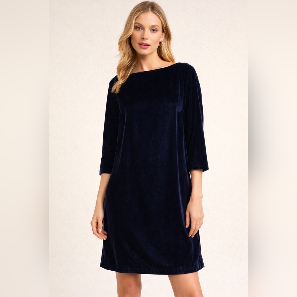 Banana Republic Women’s Navy Blue Velvet Shift Dress 3/4 Sleeved Sz 4P
